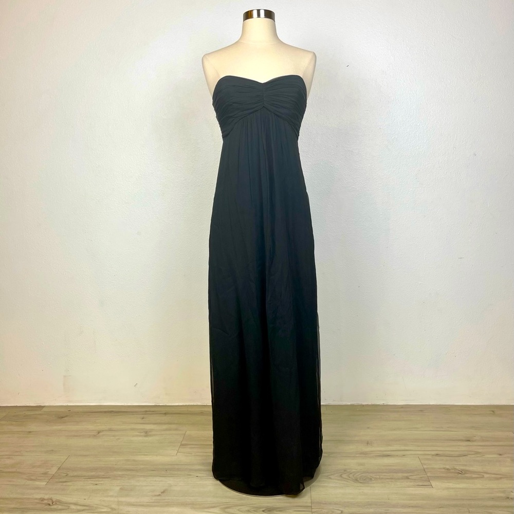 AMSALE - 100% Silk empire waist black strapless gown. Size 2.